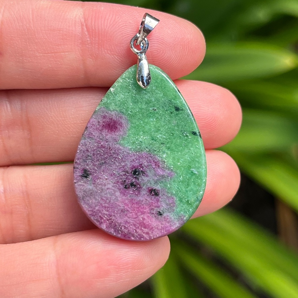 Sterling silver 925 stamped ruby zoisite pendant 0058 - Picture 6 of 7
